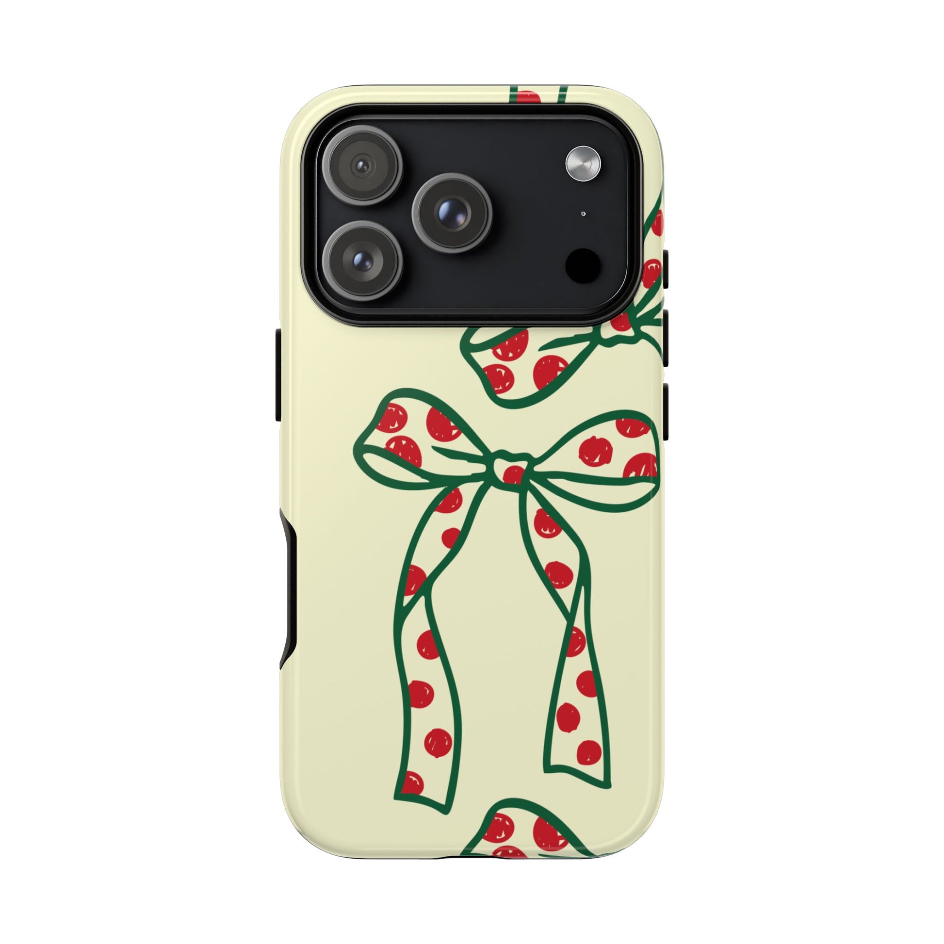 Large green and red polka dot bow tough phone case