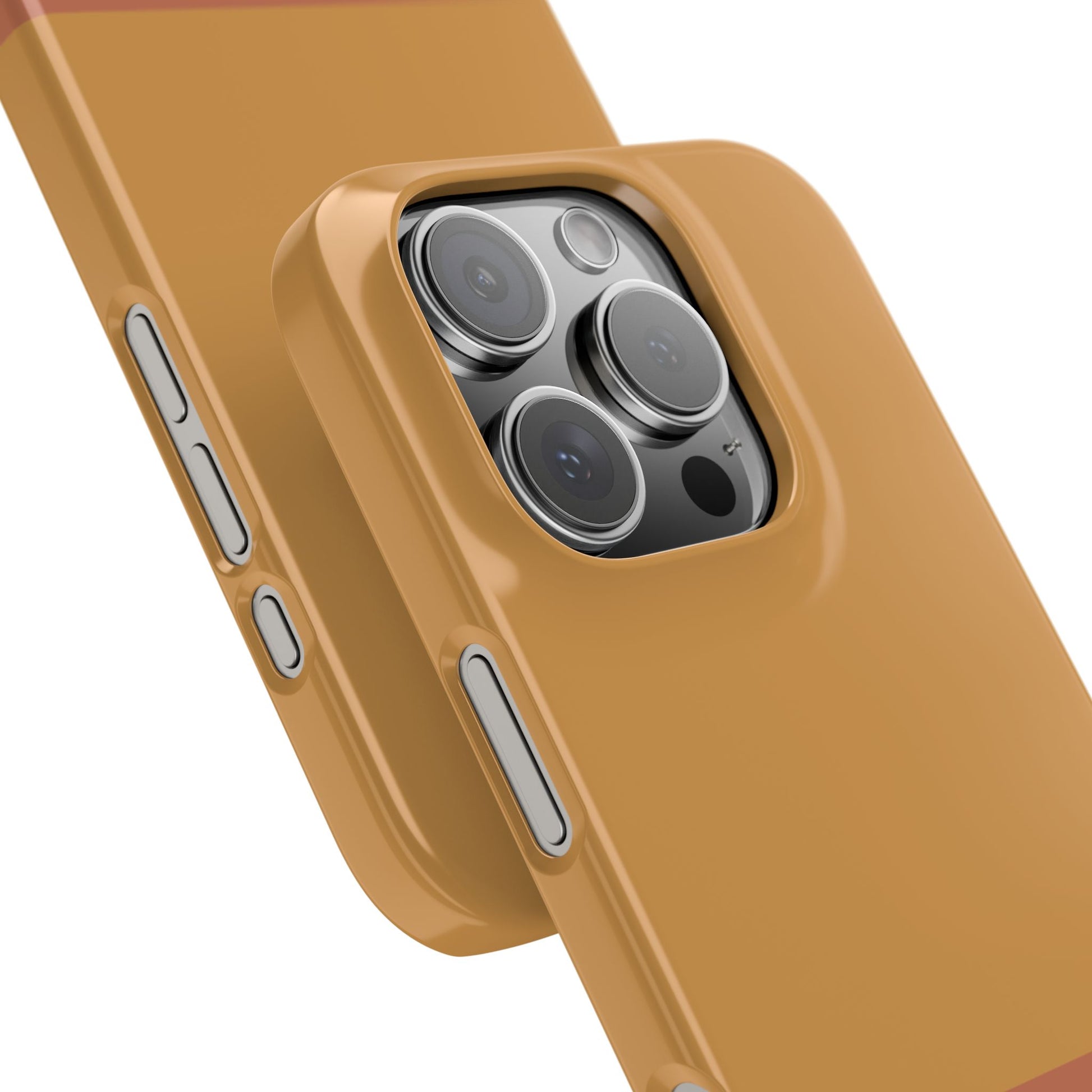 Lightweight polycarbonate case featuring ochre and olive horizontal stripes