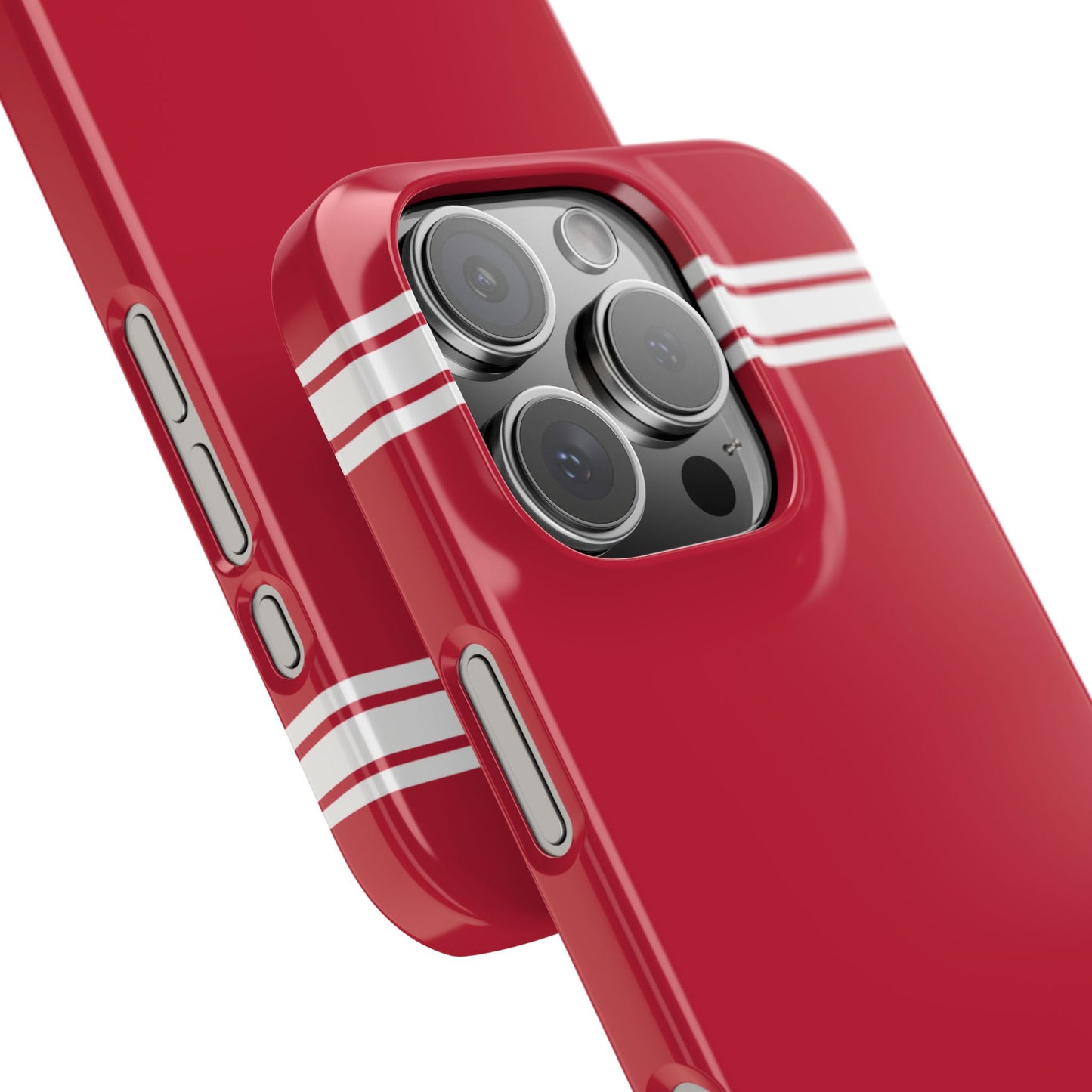 Lightweight polycarbonate case featuring white stripes and urban text