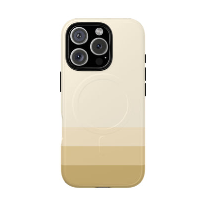 Magnetic iPhone case featuring beige and cream horizontal stripes