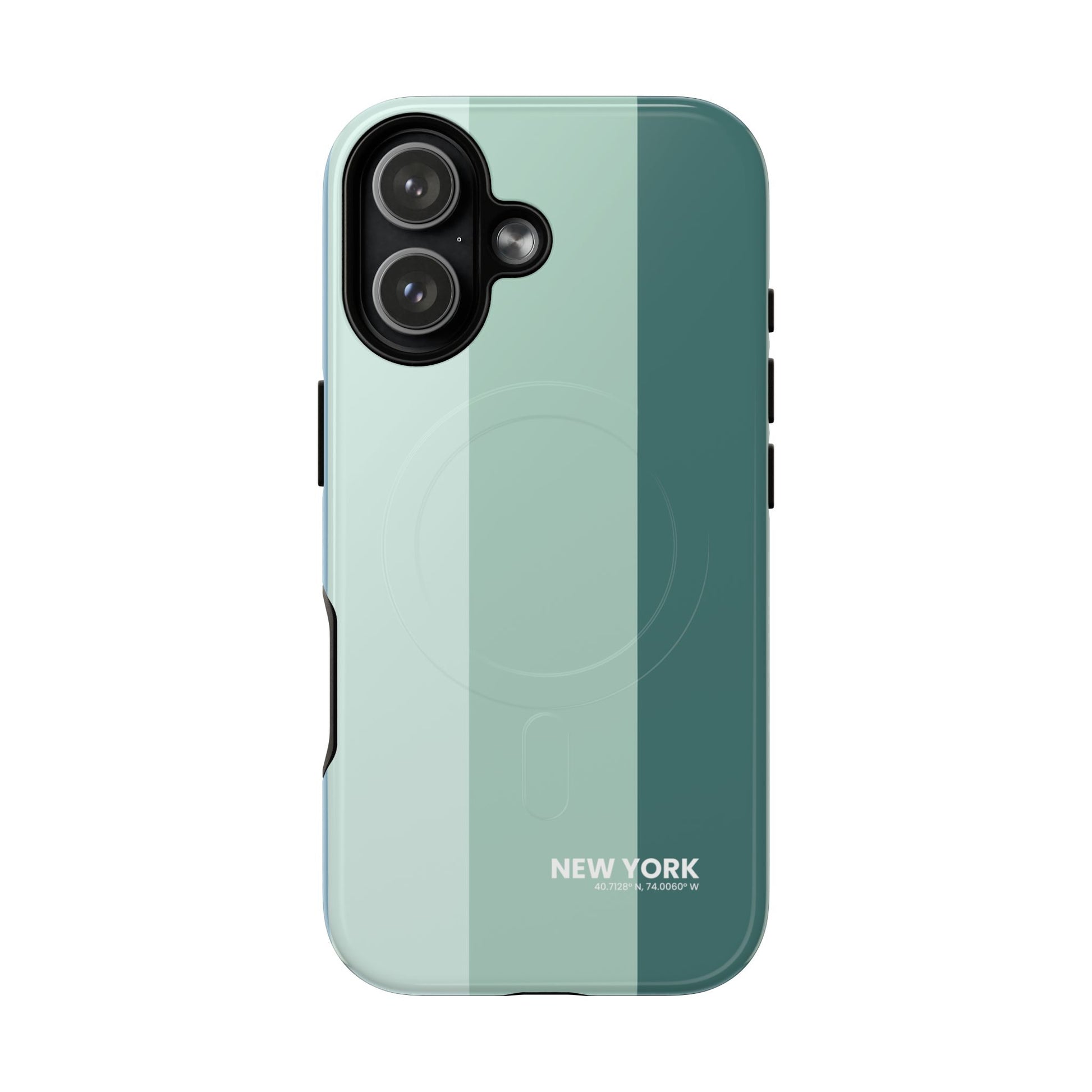 MagSafe compatible phone case with minimalist teal and green stripes for iPhone 17