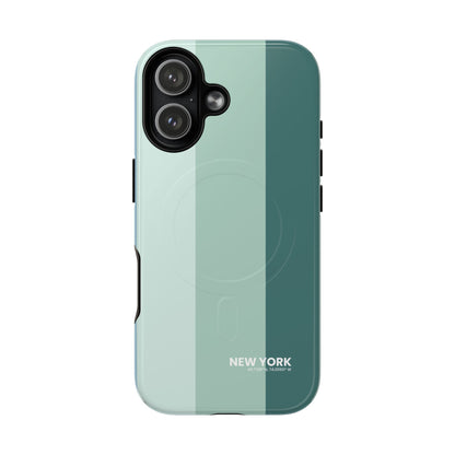 MagSafe compatible phone case with minimalist teal and green stripes for iPhone 17