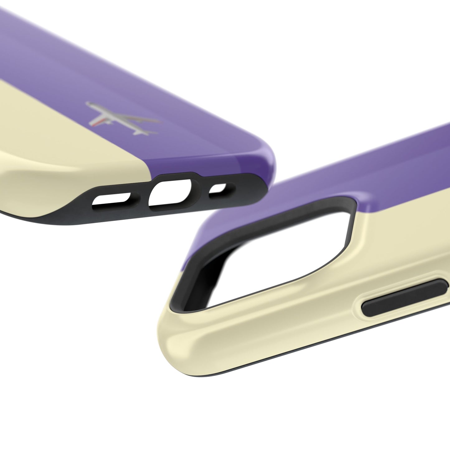 Minimalist plane tough phone case with precise cutouts for charging port