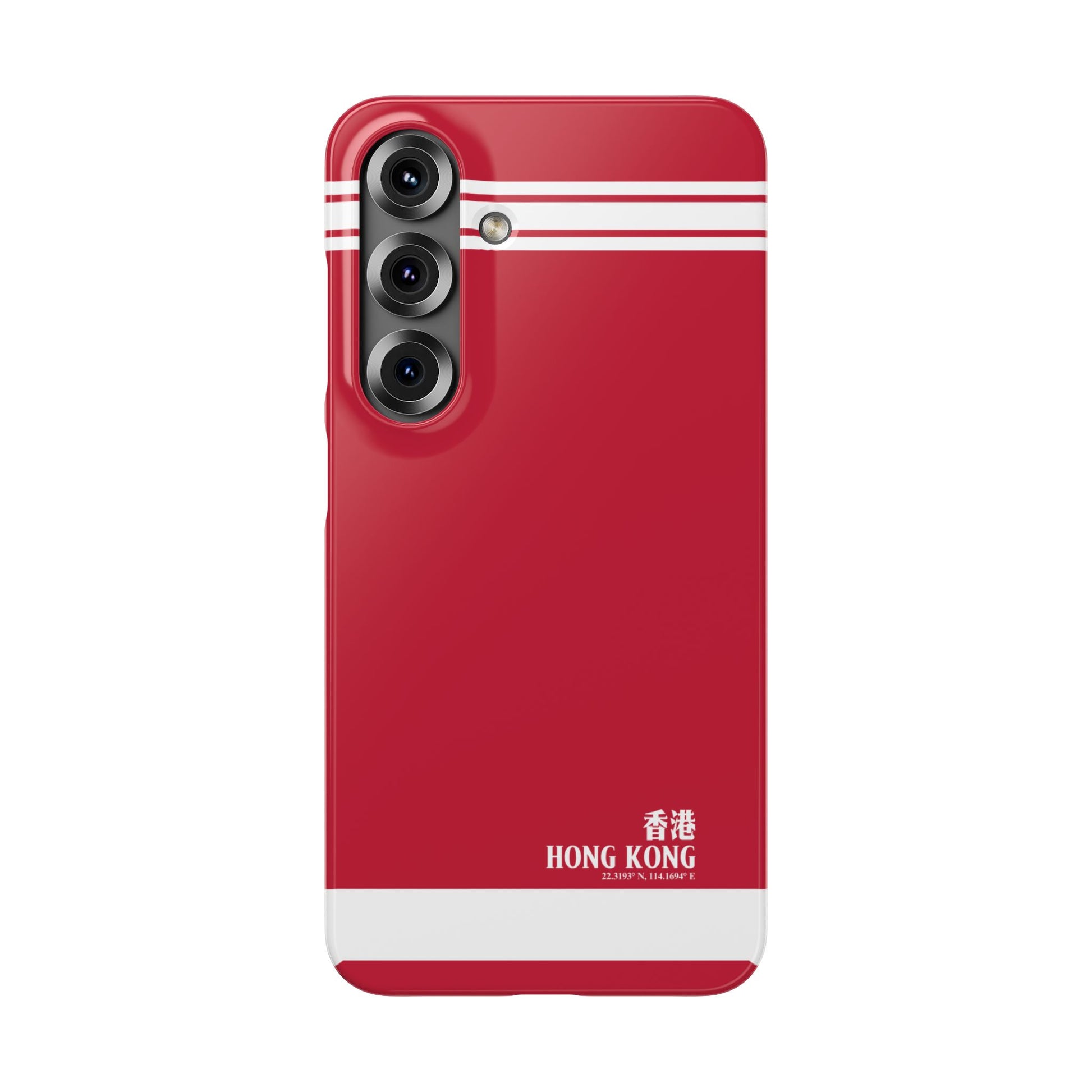 Minimalist red snap-on case for Samsung Galaxy with city branding