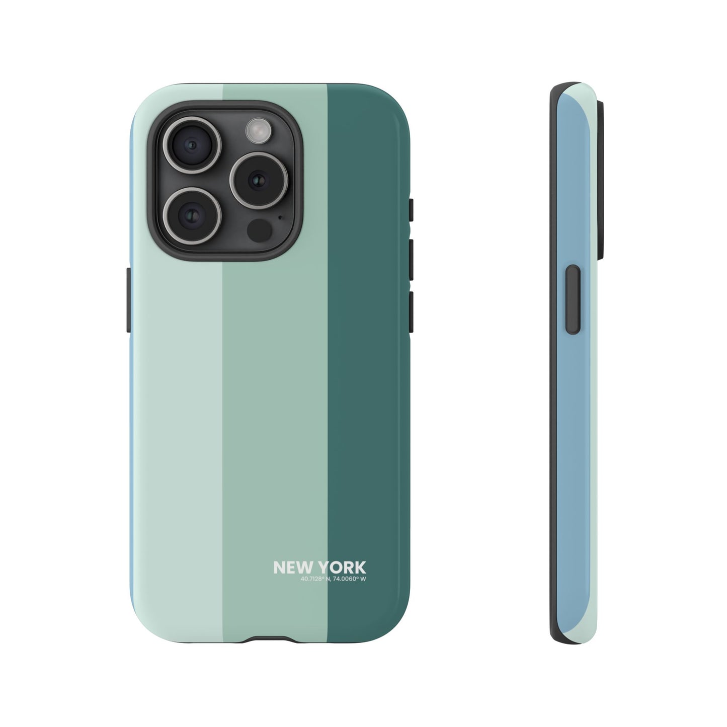 Minimalist teal and green striped tough case for iPhone 15 Pro