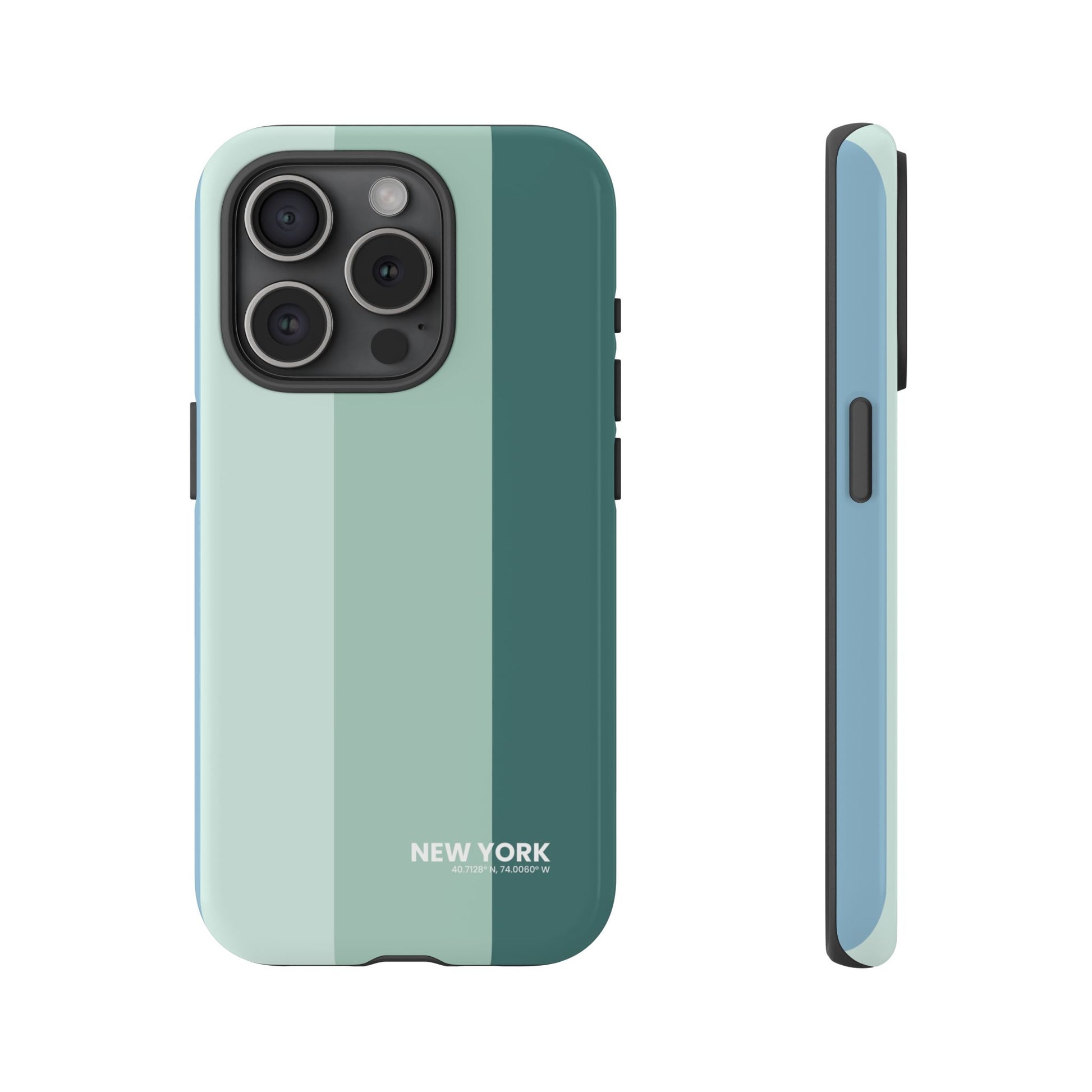 Minimalist teal and green striped tough case for iPhone 15 Pro