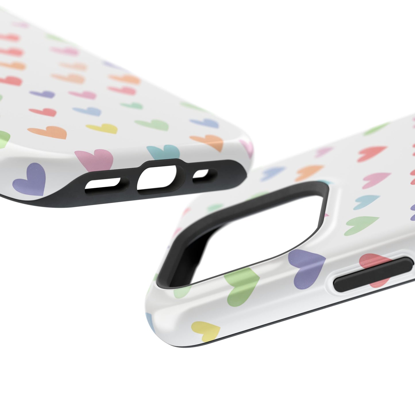 Precision and clear cut ports on a tough case with Candy Heart pattern