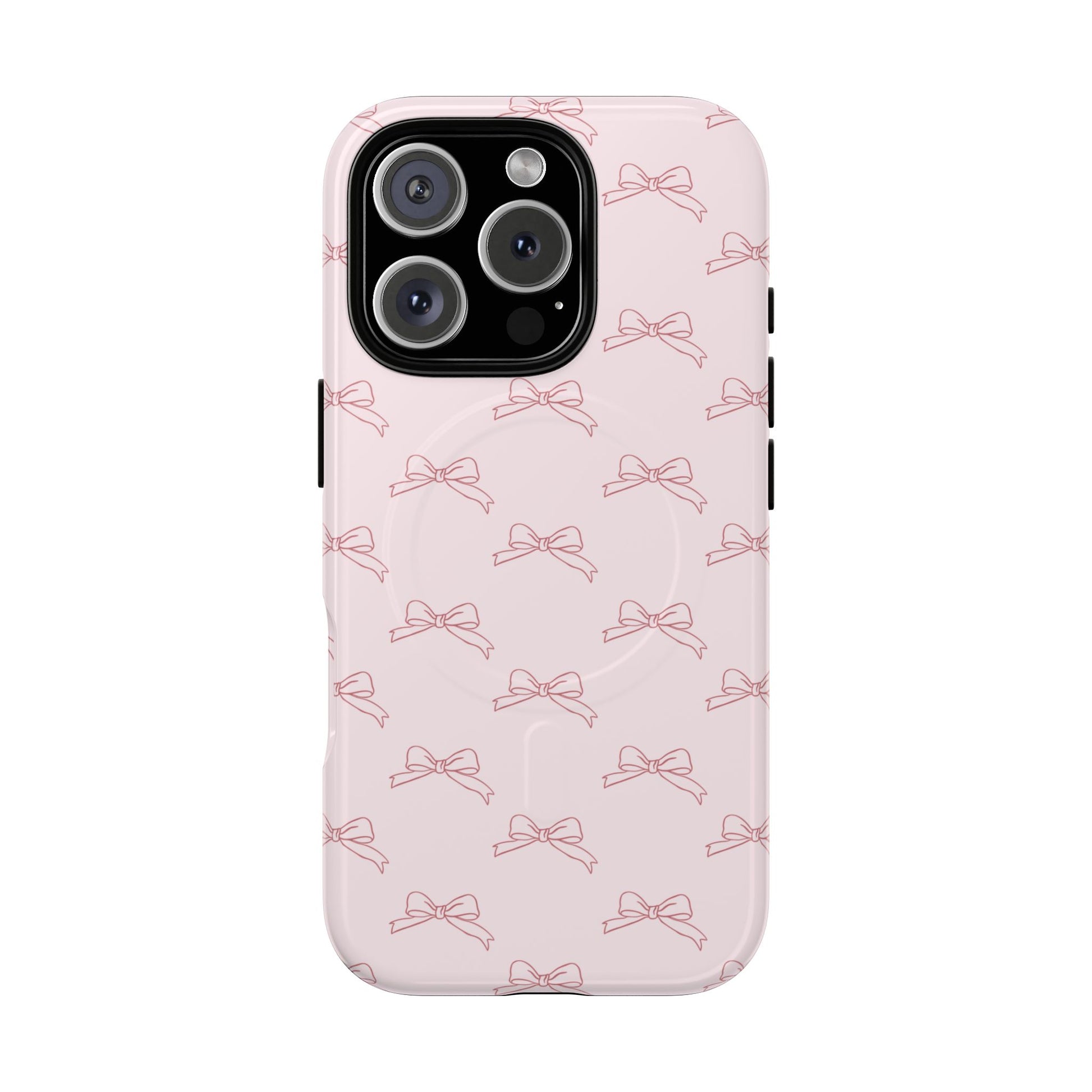 Pink line art bow MagSafe compatible phone case