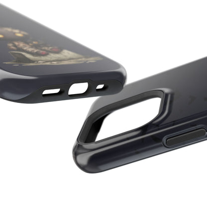 Clear, open ports for connectivity on a iPhone tough phone case with halloween playful black cat print