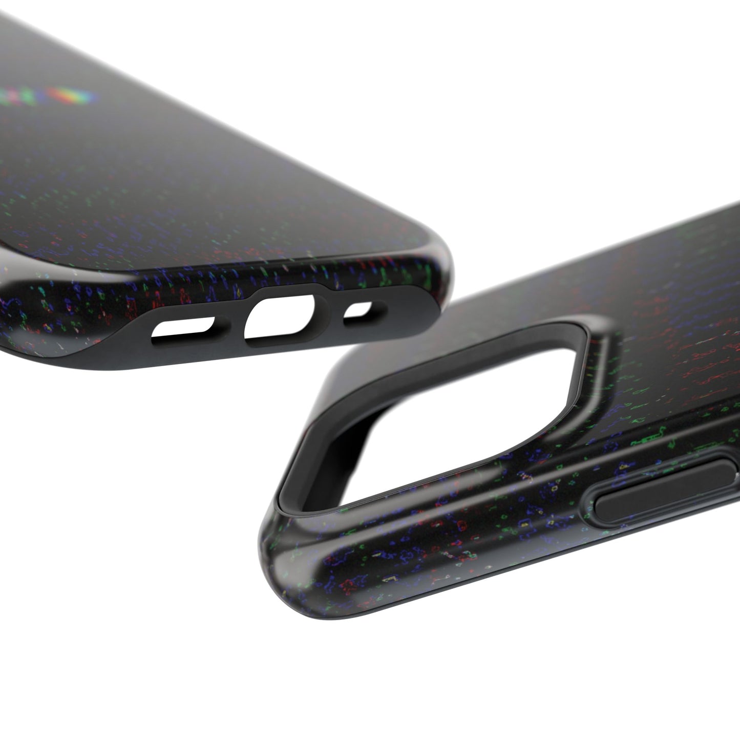 Clear and open cutouts for charging port and camera on tough phone case