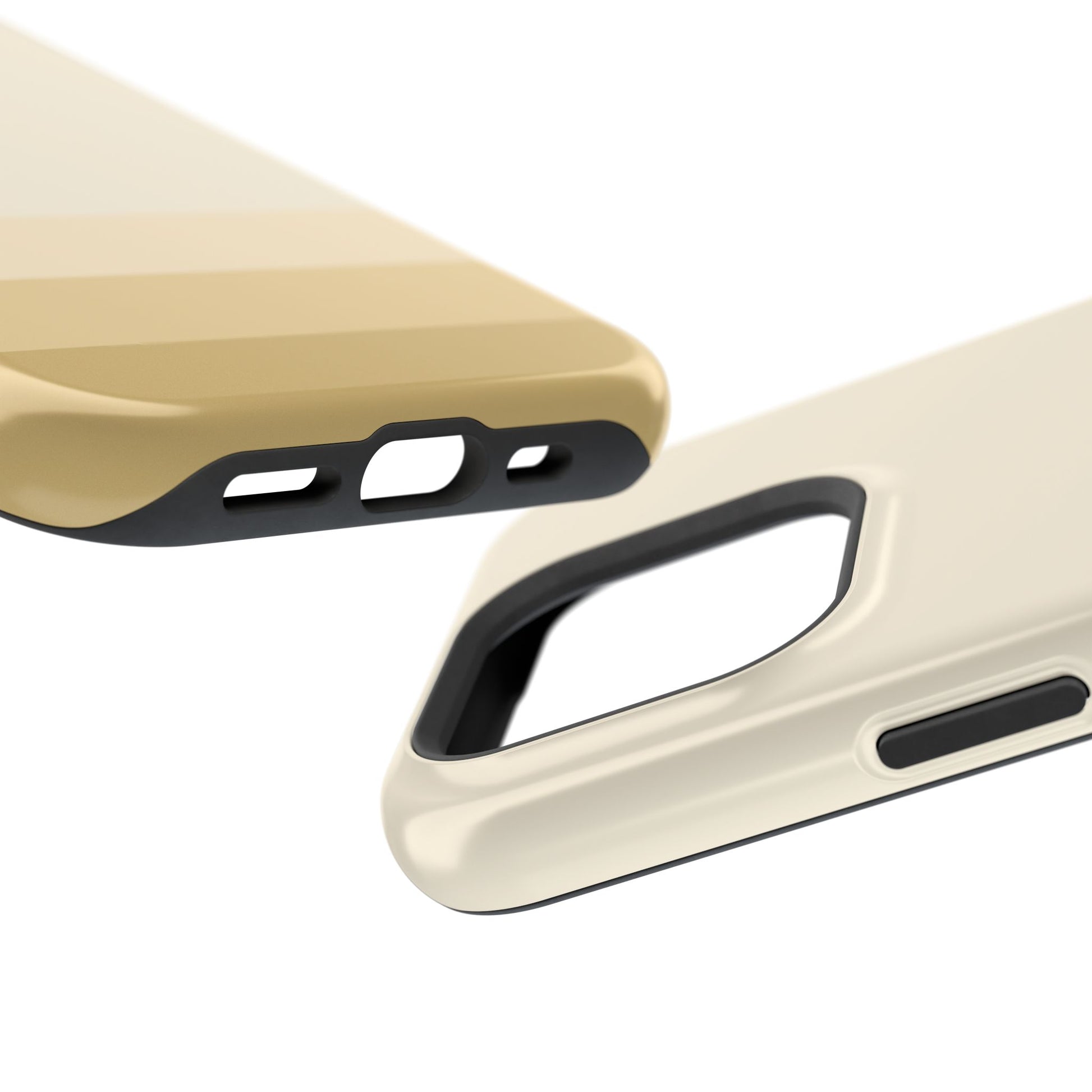 Protective dual-layer case featuring minimalist cream and tan stripes