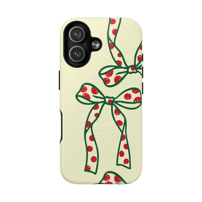 Red polka dot bow MagSafe compatible phone case for iPhone 17 series