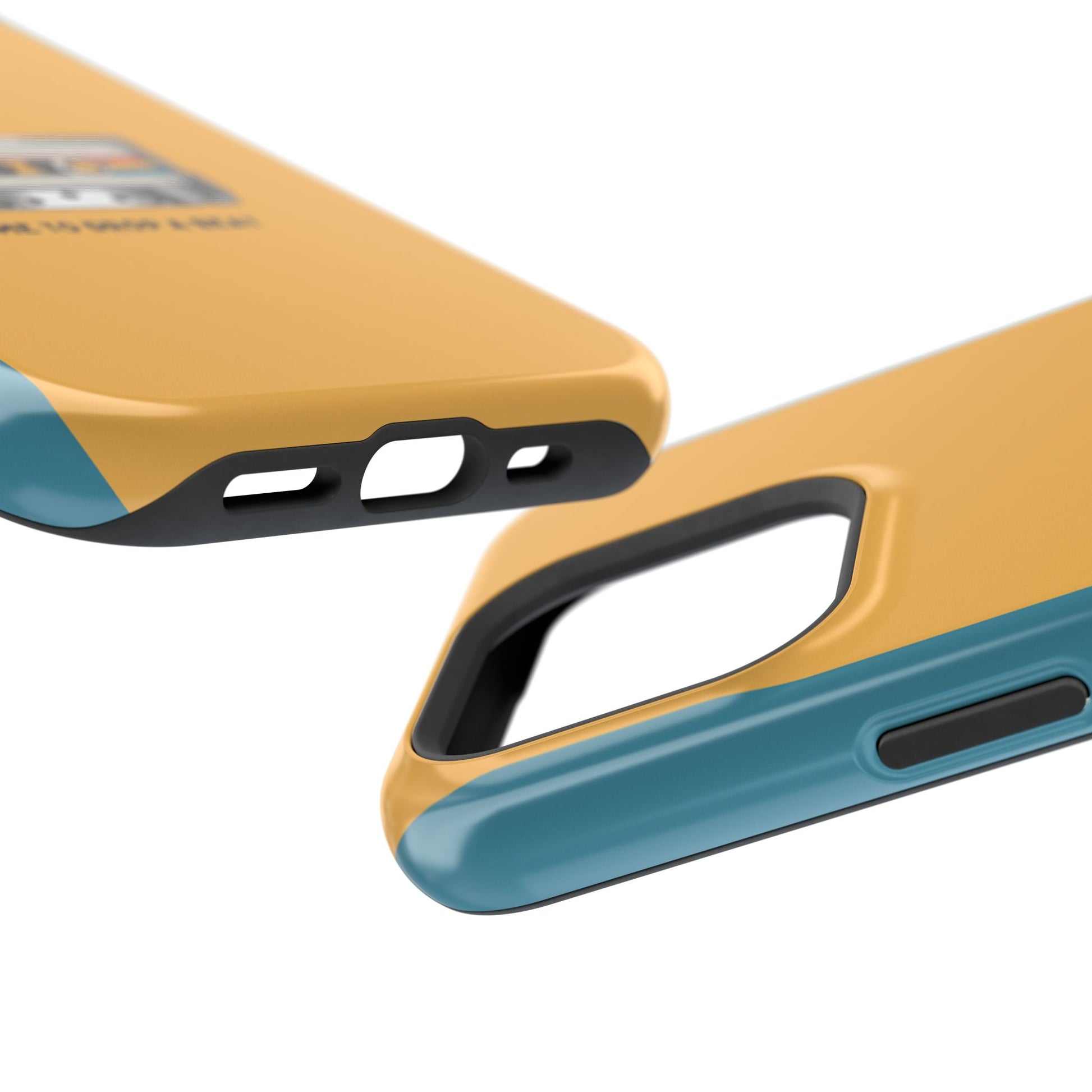 Close up charing port and camera cutout of a tough phone case