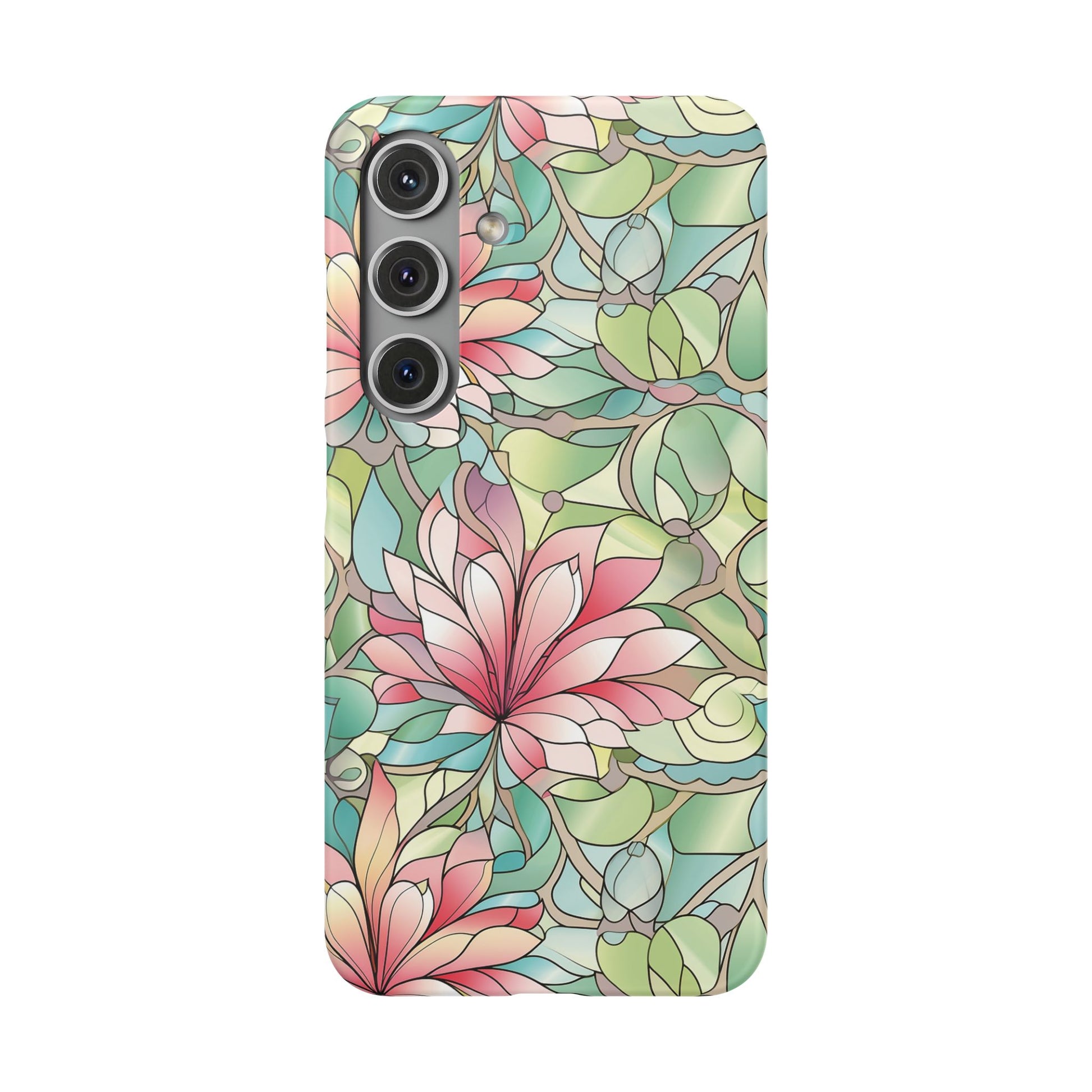 Samsung Galaxy S24 snap phone case - Pastel Flower Stained Glass