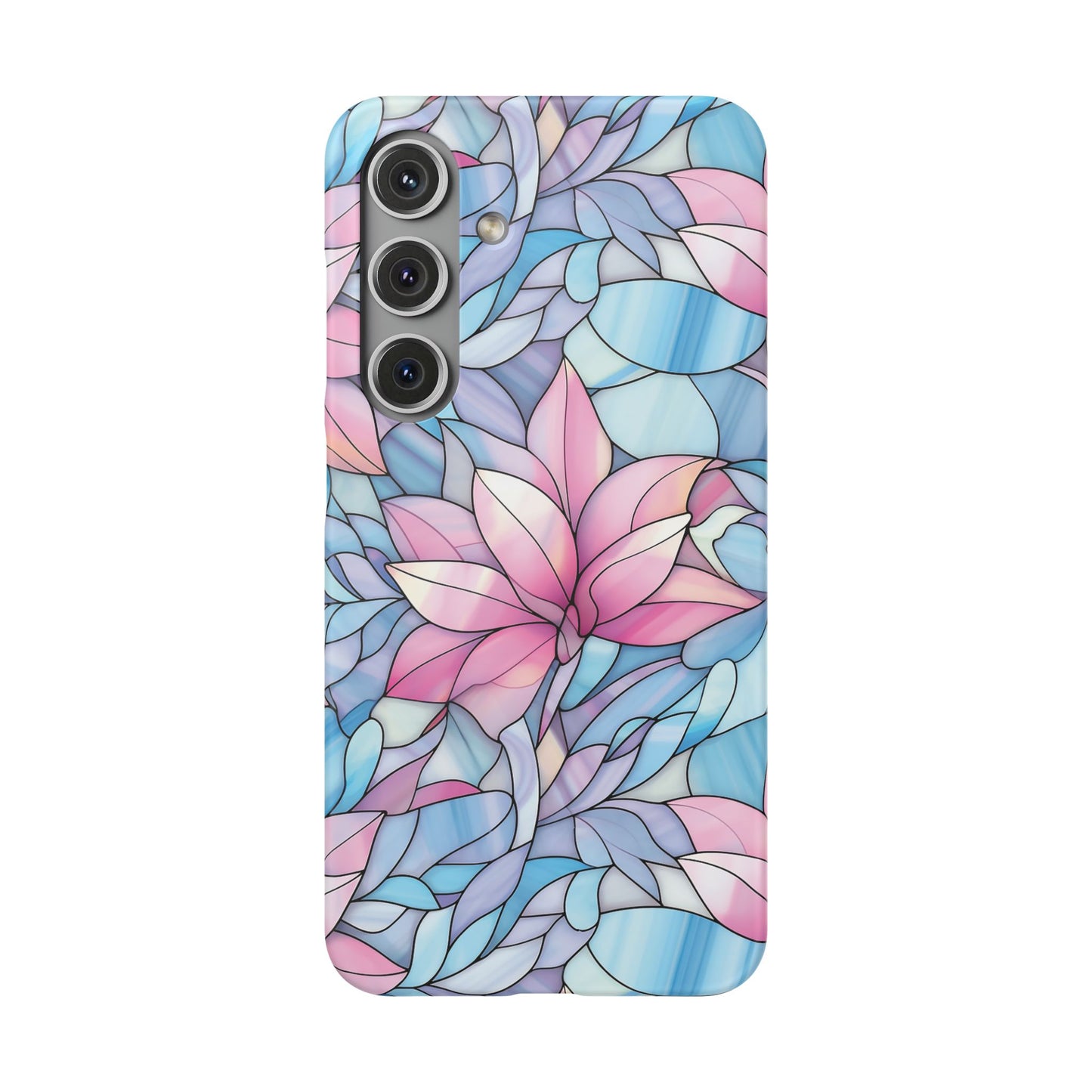 Samsung Galaxy S24 snap phone case - Pink Flower Stained Glass