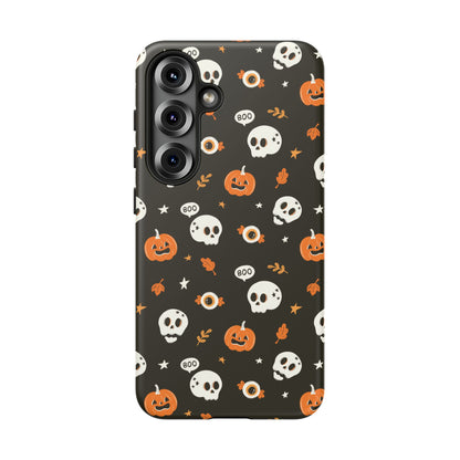 Samsung Galaxy S25 phone case - Pumpkin and Cute Skulls Pattern