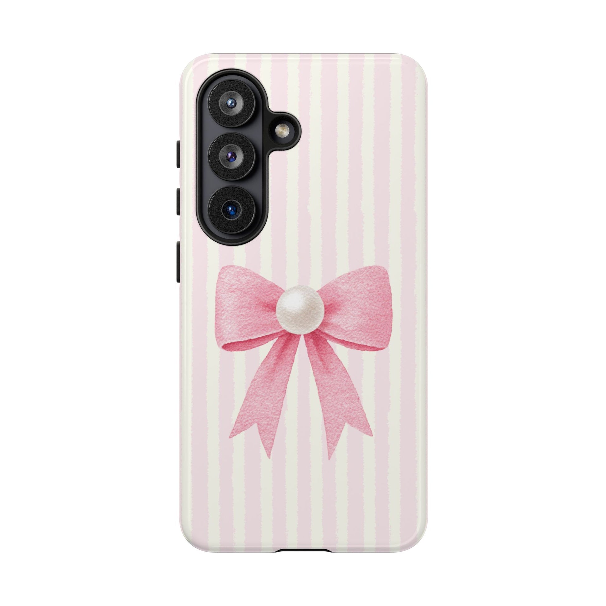 Samsung S26 tough phone case with pink bow coquette aesthetic design