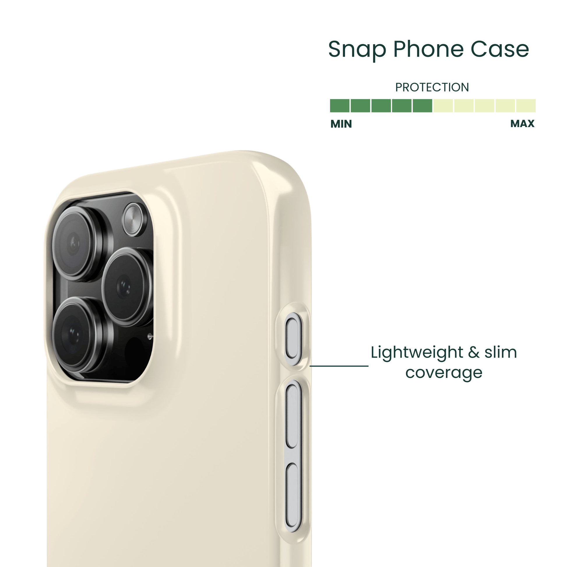 Side profile of the lightweight beige snap case on a mobile device