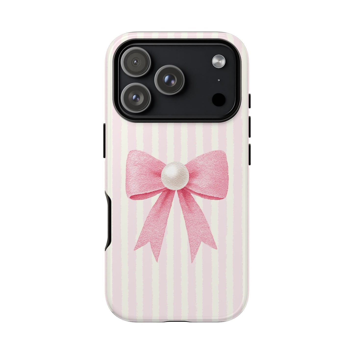 Single pink ribbon bow and pearl pattern tough case
