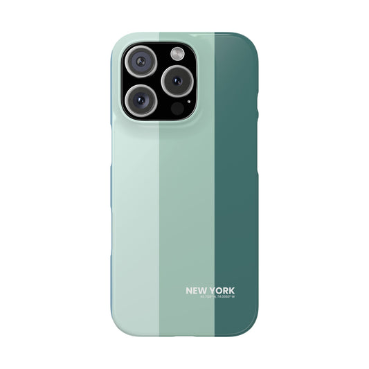 Slim snap phone case with a minimalist New York color block pattern