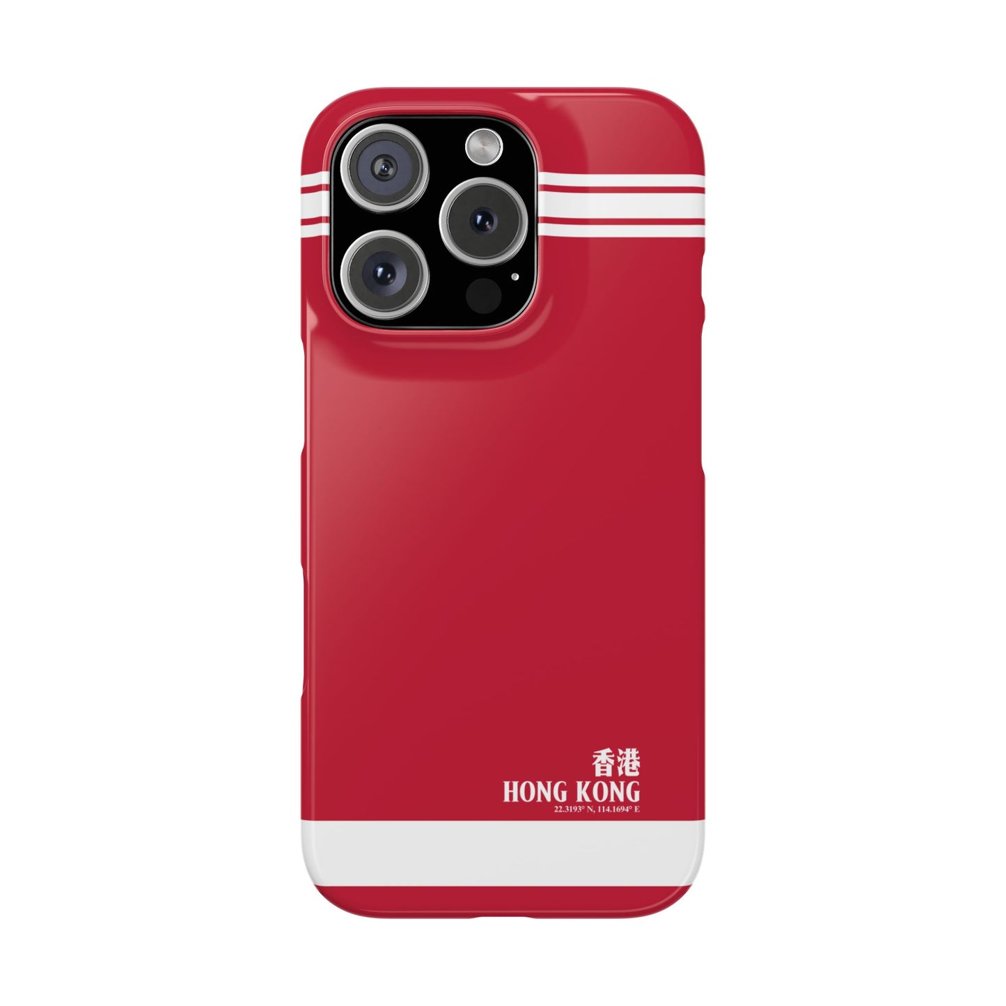 Slim snap phone case with bold red Hong Kong city coordinate design