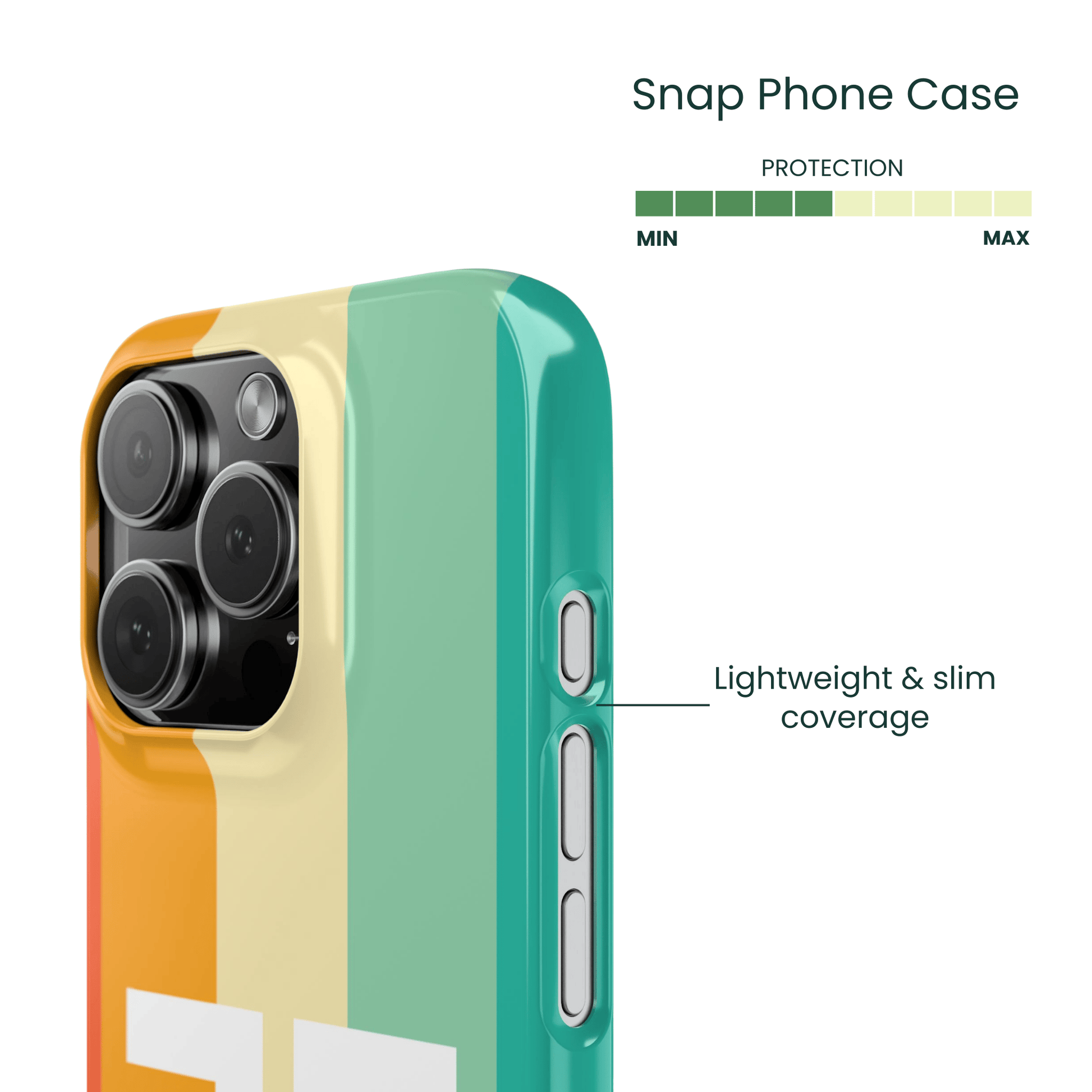 Side view of a wrapped 70s stripe snap-on phone shell