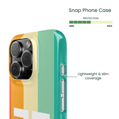 Side view of a wrapped 70s stripe snap-on phone shell