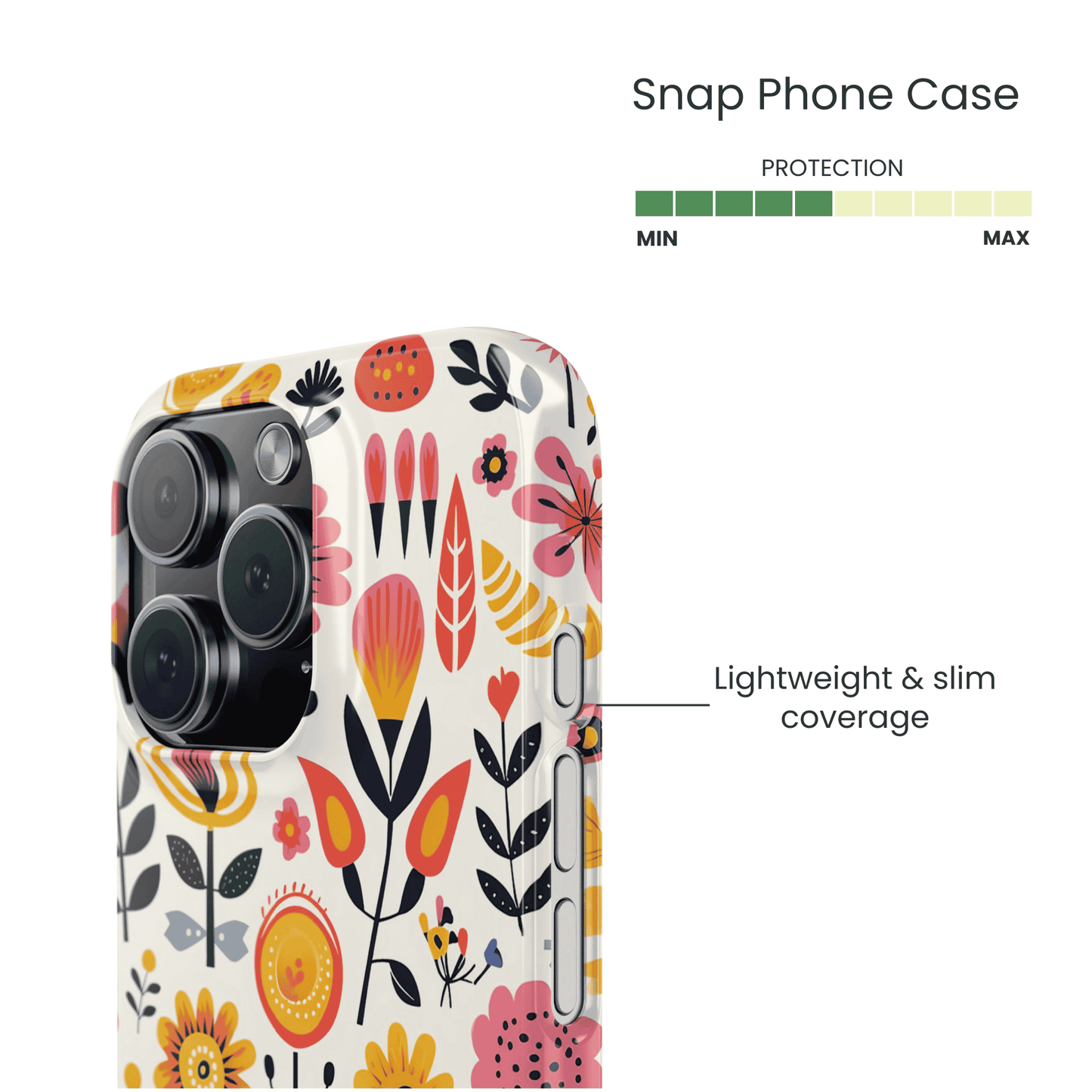 Side view of the slim Vivid Meadow pattern on a snap case