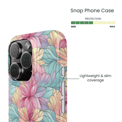 Side profile of a thin stained glass floral snap case for iPhone