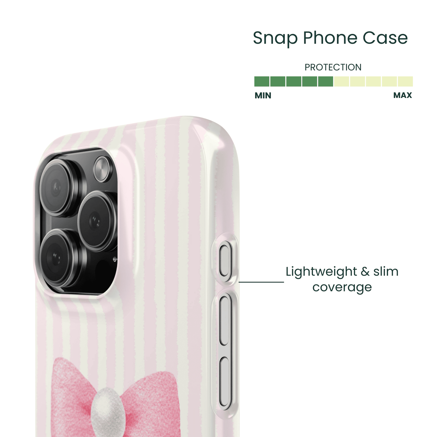 Thin polycarbonate pink stripe and bow Snap phone case