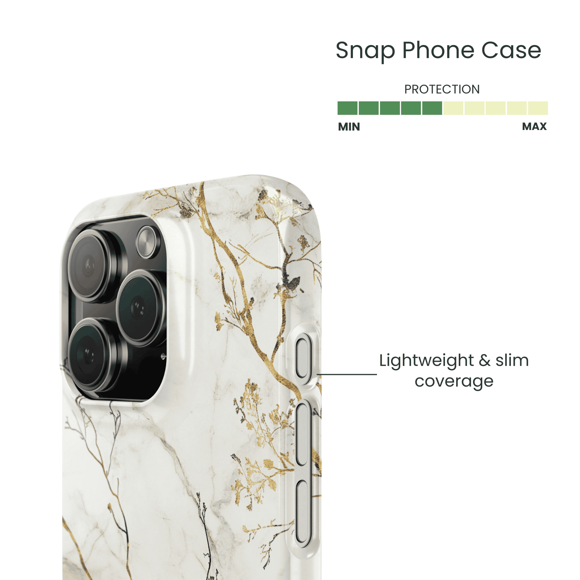 Side view of the slim Aura Marble pattern on a snap case