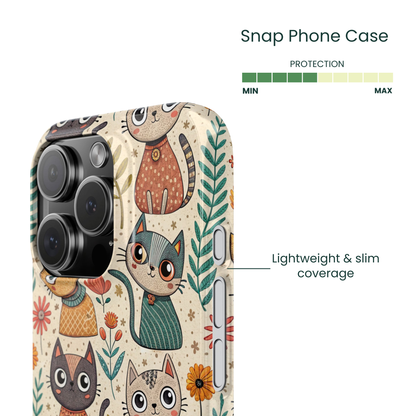 Smooth finish iPhone snap case with a vibrant boutique cat design