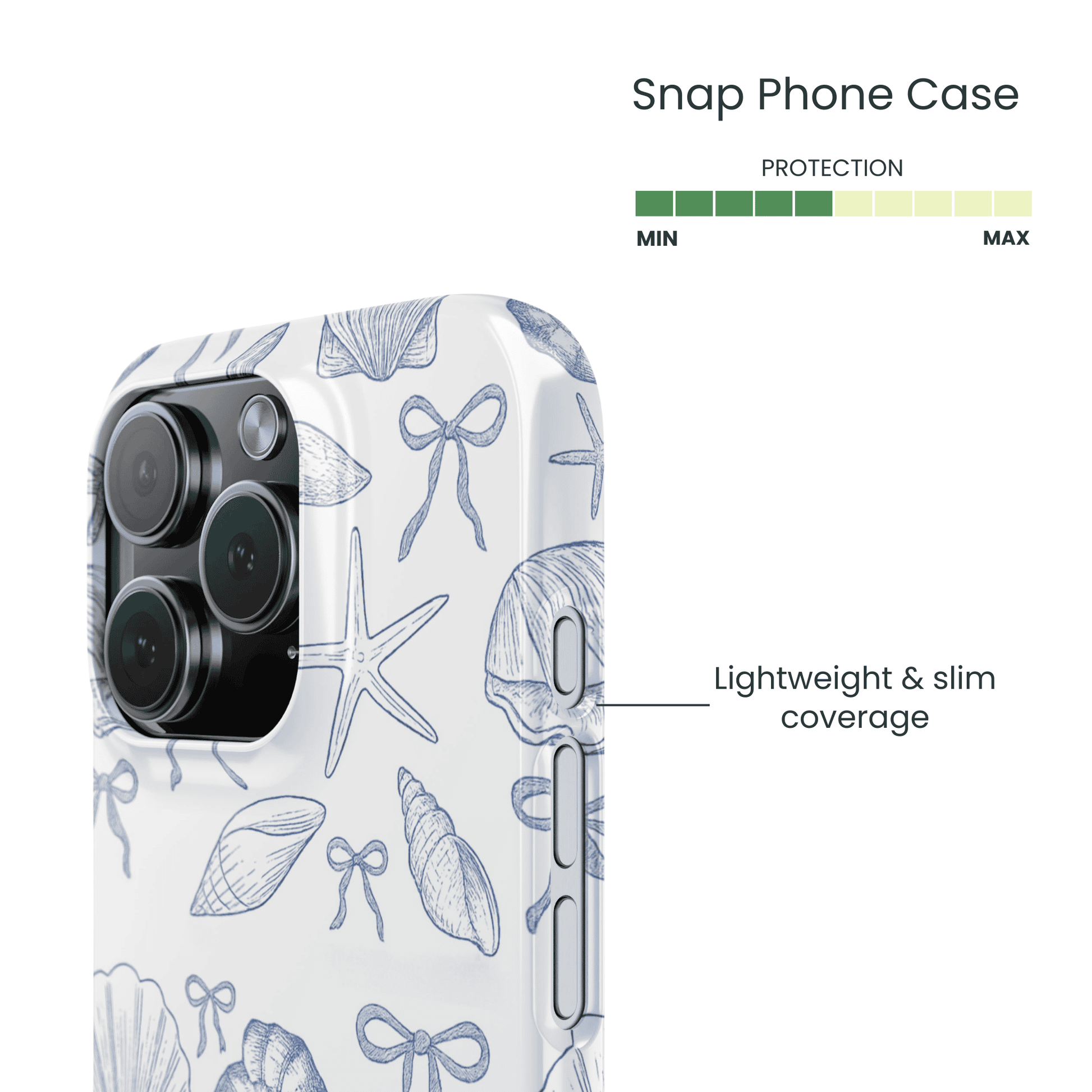 Minimalist decorative Snap Case with vintage blue seashells