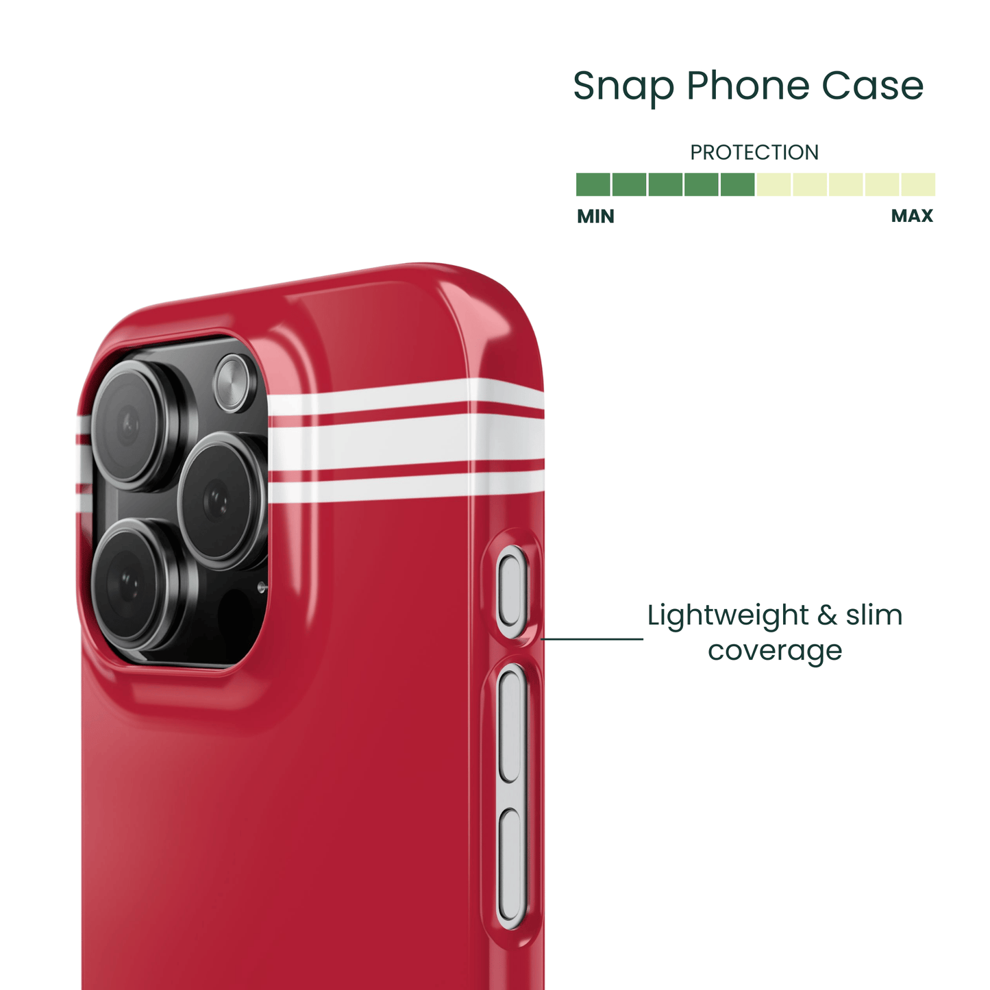 Side profile of the lightweight red snap case on a mobile phone device