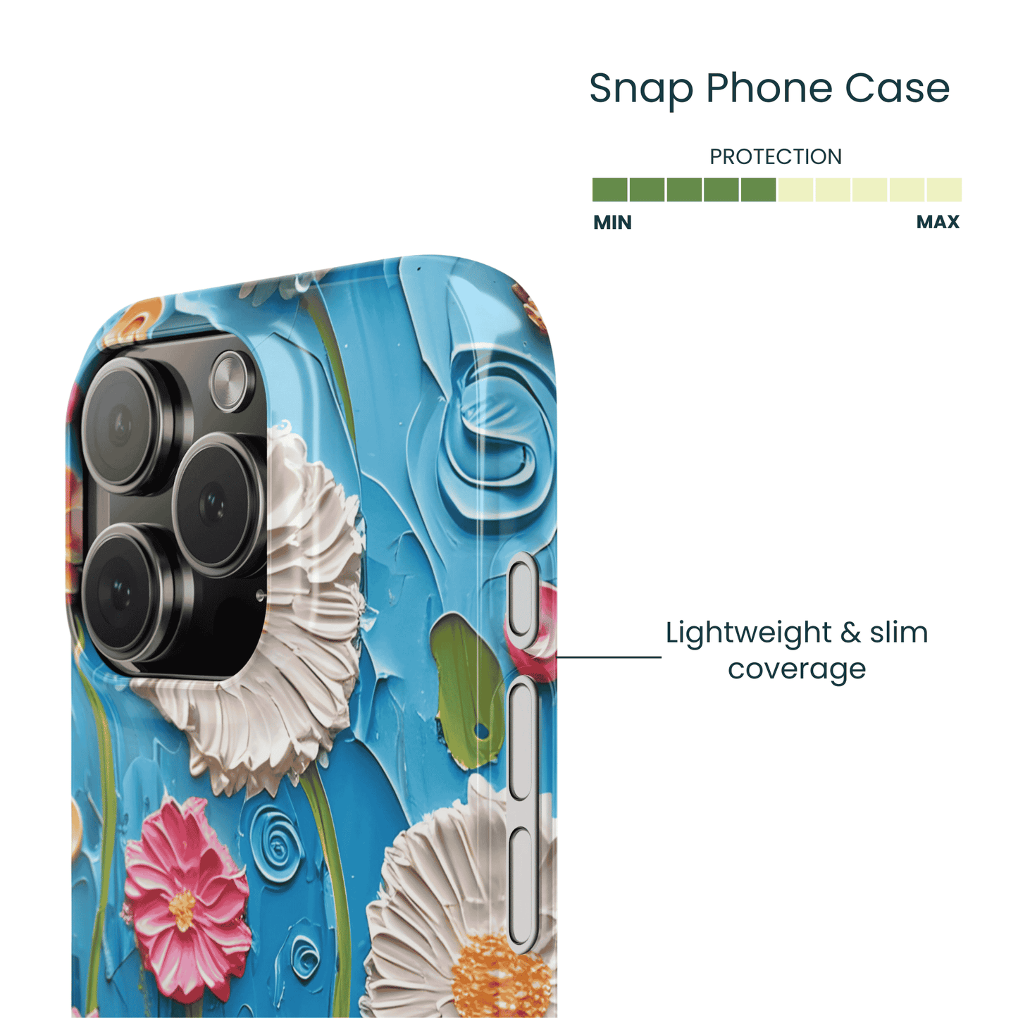 Side profile of a thin oil painting flora snap case