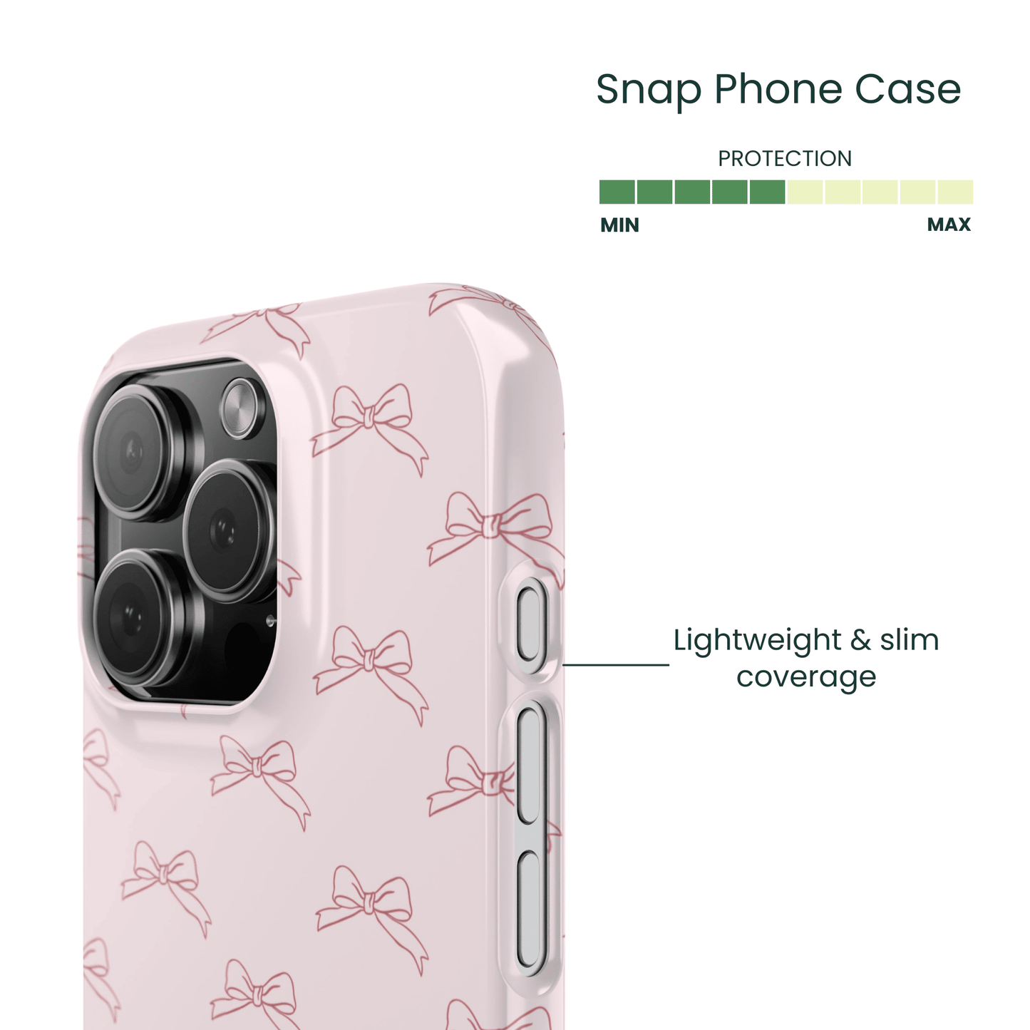 Minimalist decorative Snap Case with pink line bows