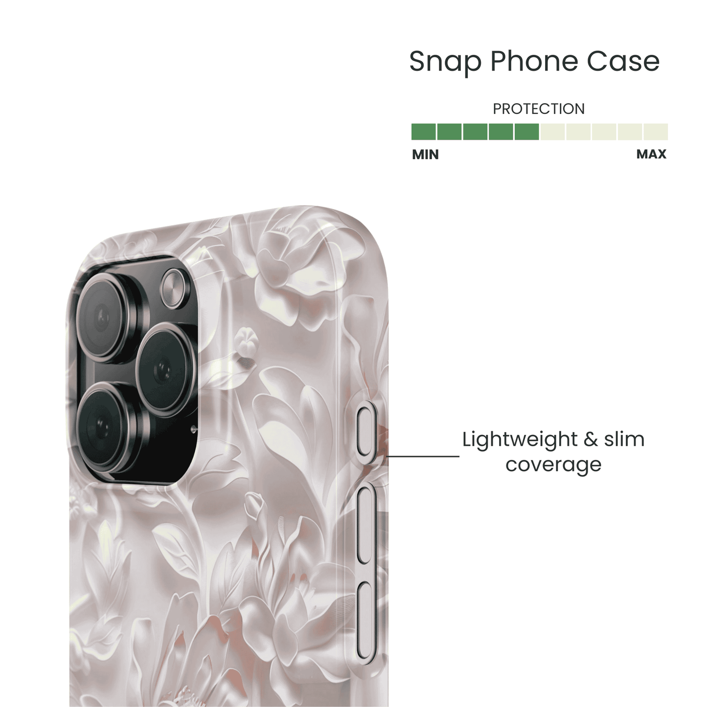 Side view of the edge-to-edge Petal Silk Floral pattern on a snap case