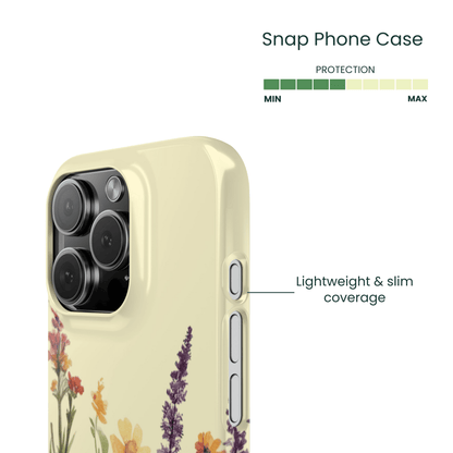Side view of the slim Aquarelle Meadow pattern on a snap case