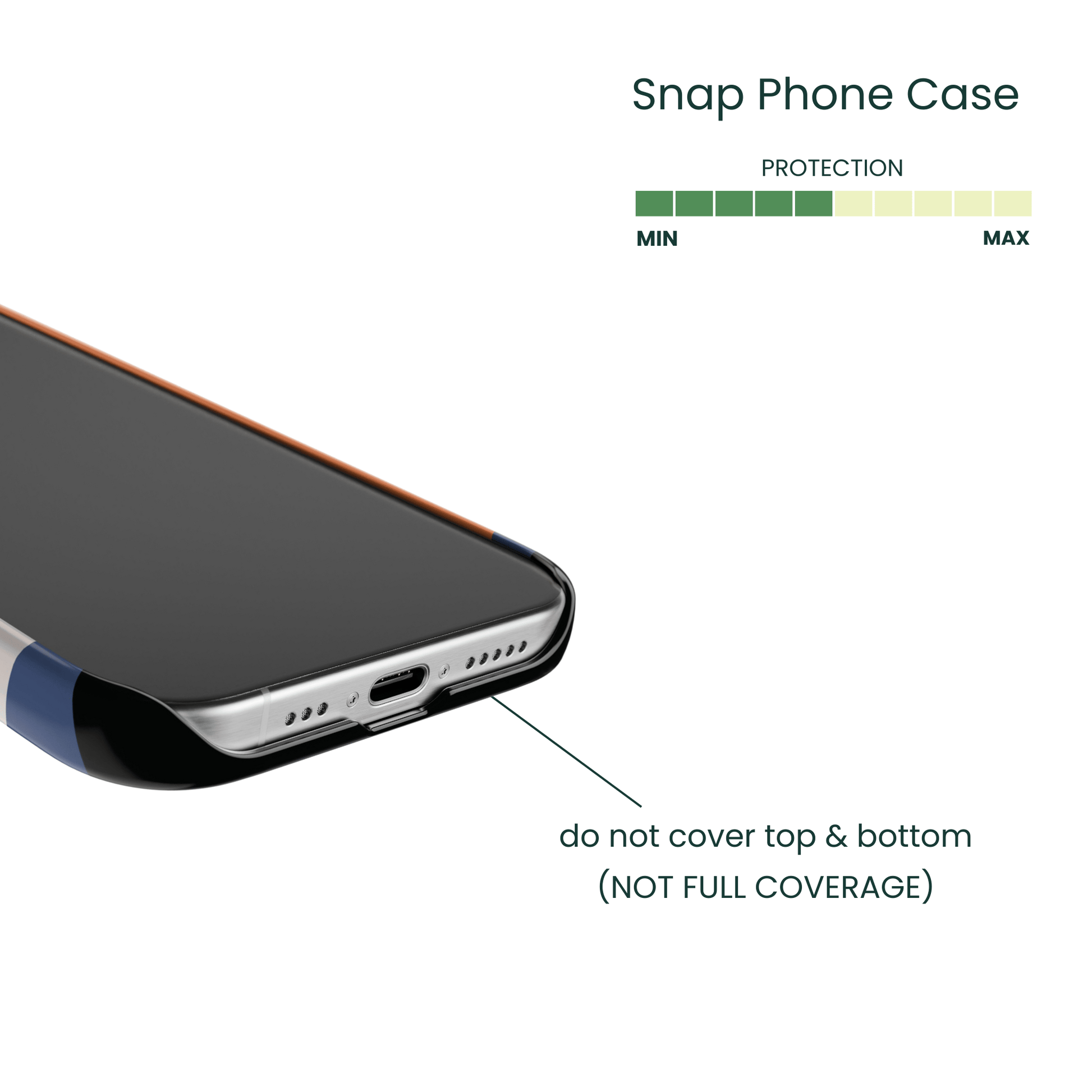 Bottom angle of the Snap Ghost case showing the open-port design for easy charging cable access