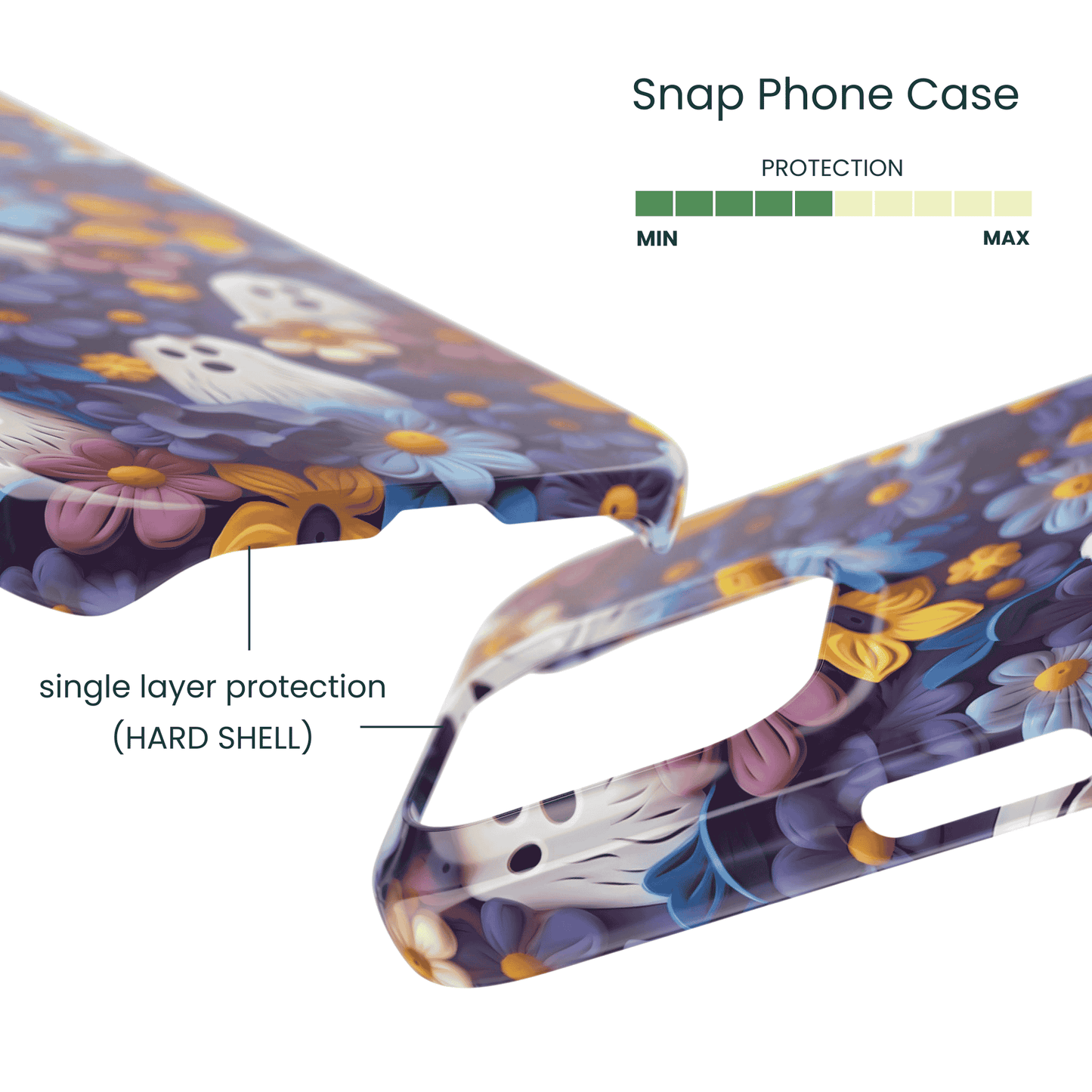 Lightweight snap case featuring 3D clay effect ghosts and blossoms