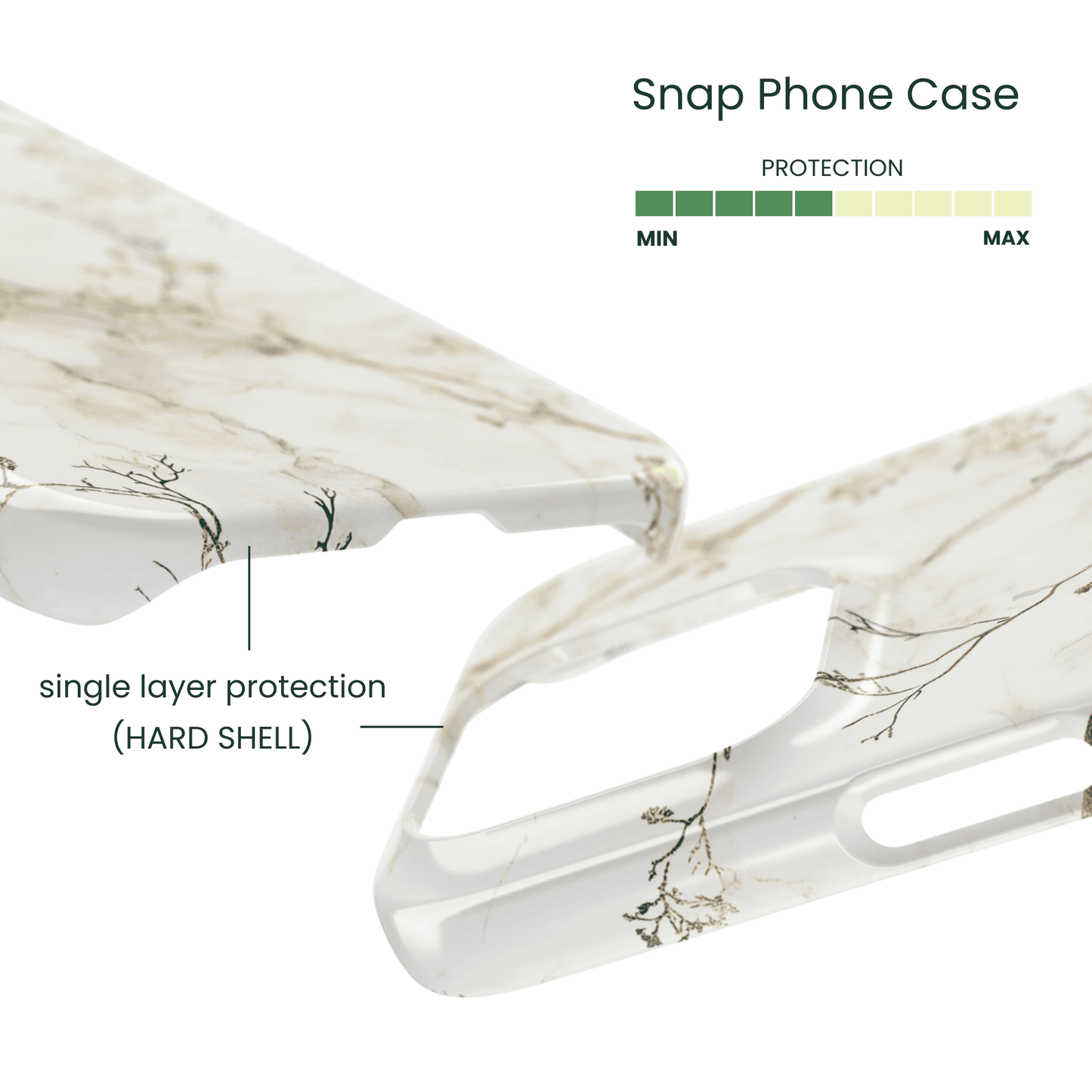 Lightweight snap case featuring metallic and stone art