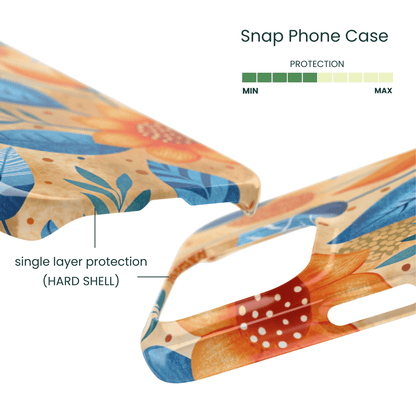 Lightweight snap case featuring orange and blue flowers