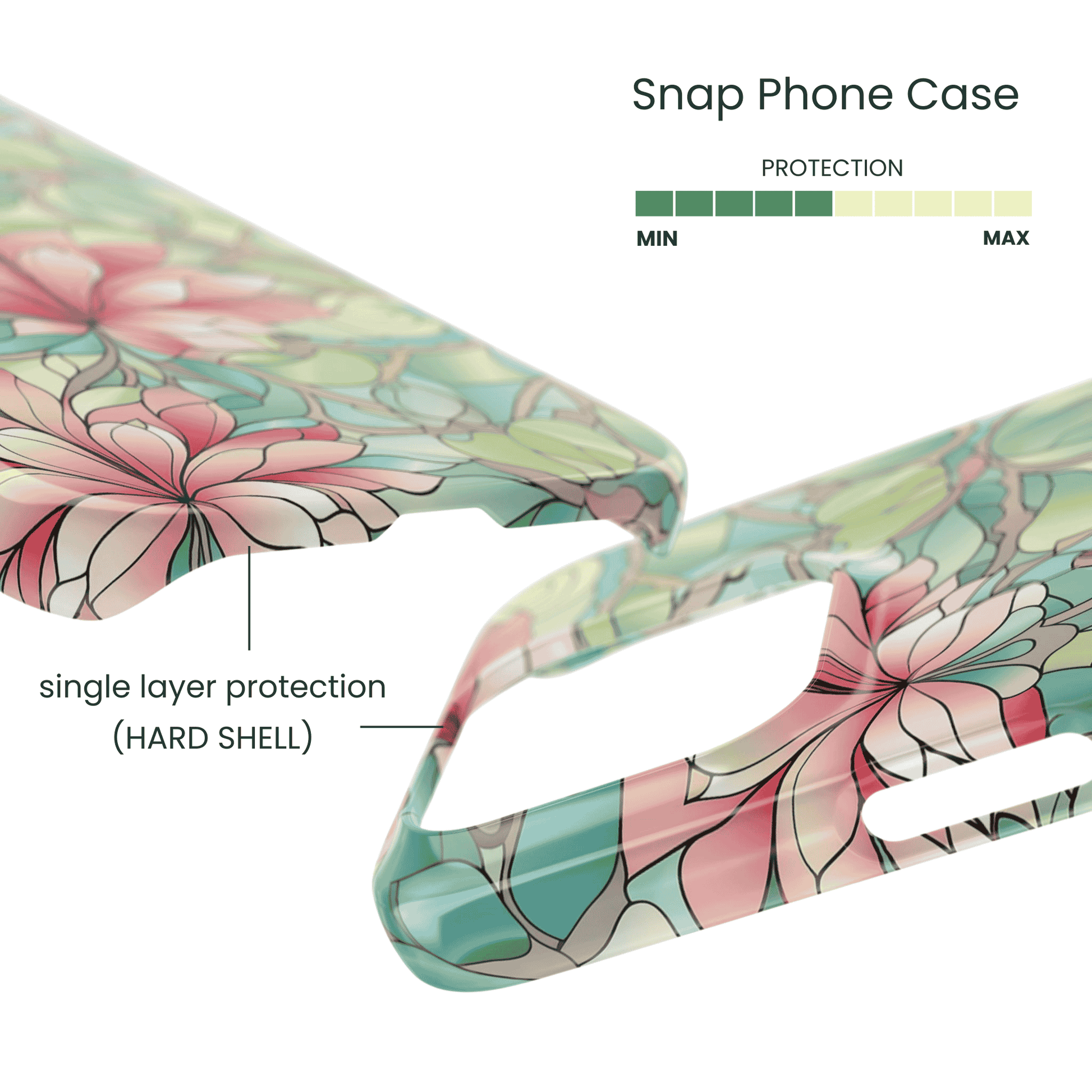 Lightweight hard shell case with light toned glass flower print