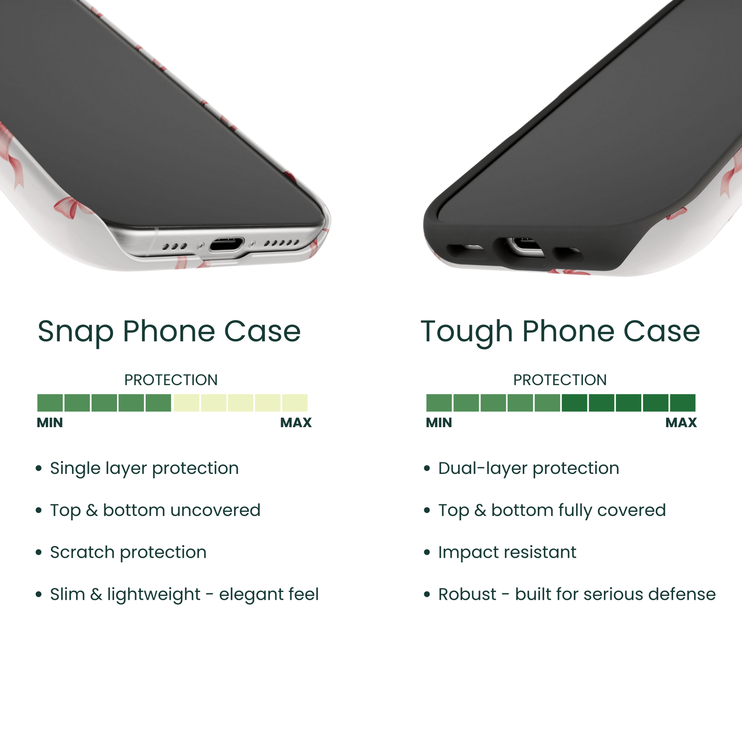 Aesthetic pink bow pattern durable Tough Case vs Snap Case