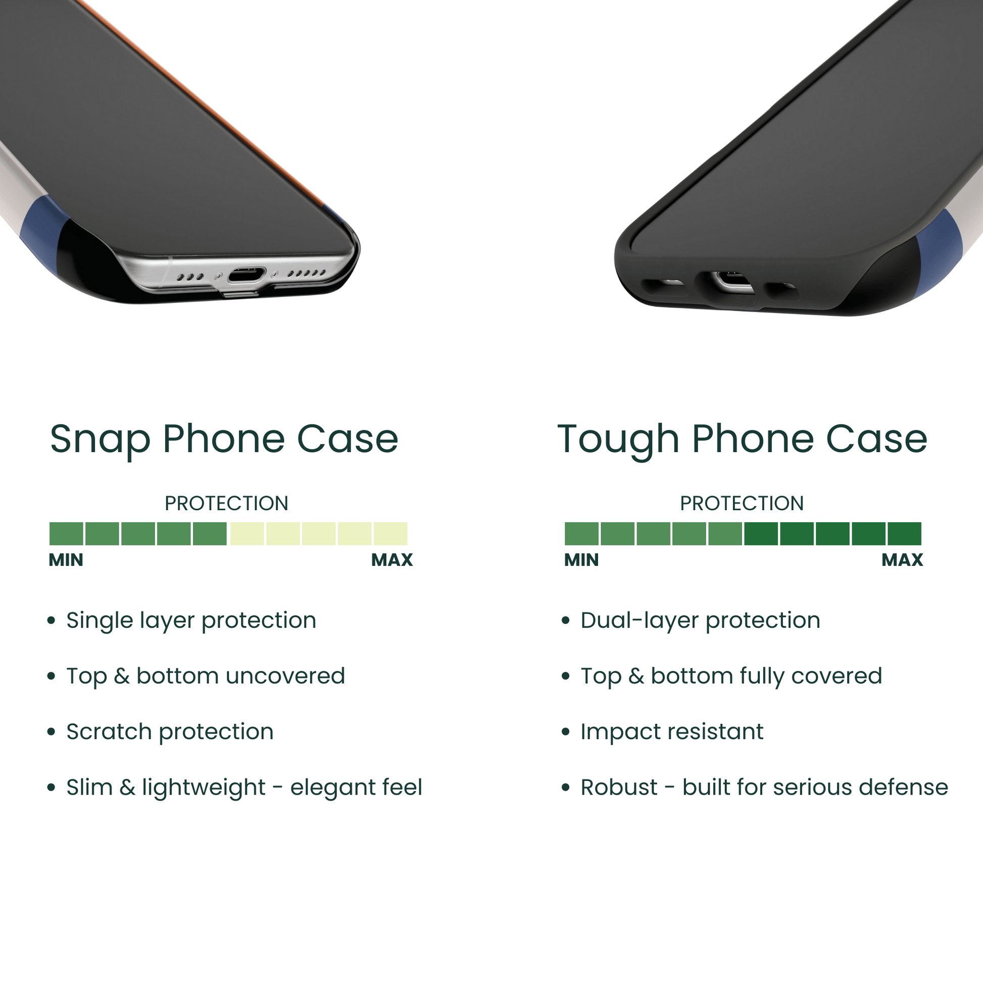 The Snap White Flying Ghost case shown next to a standard bulky case to highlight the thickness difference