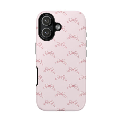 Soft pastel pink line art bow tough phone case