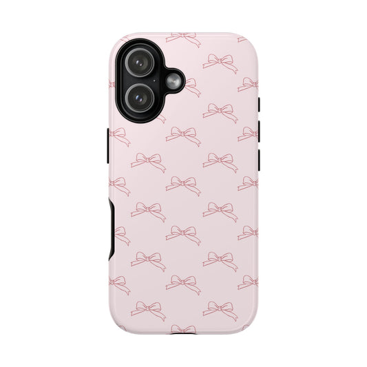 Soft pastel pink line art bow tough phone case