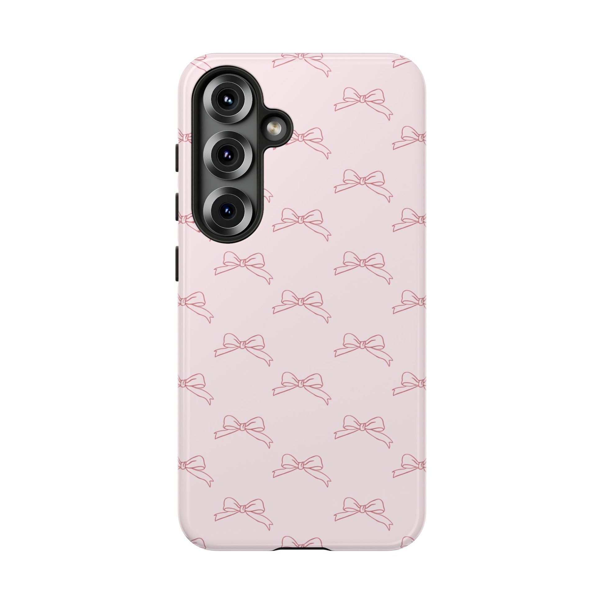 Tough dual-layer case with light pink bow pattern