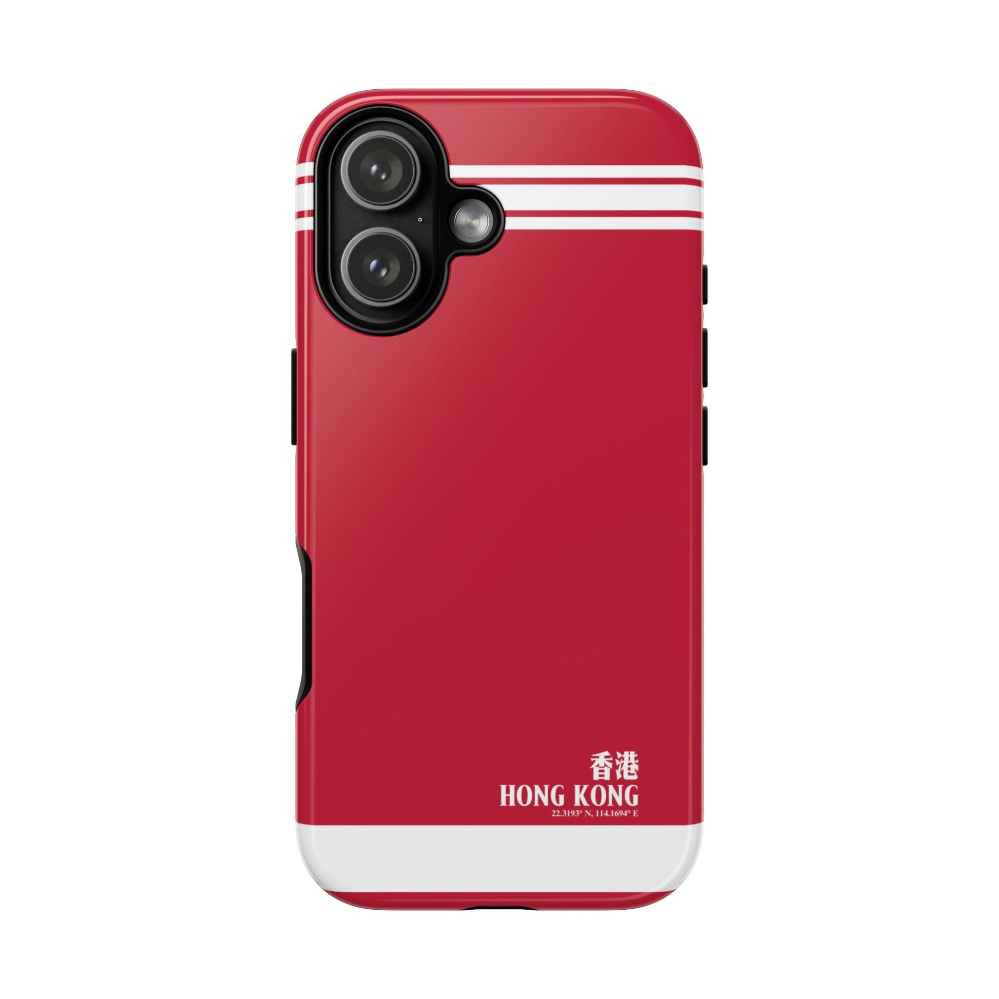 iPhone 17 tough phone case with bold red Hong Kong city coordinate design
