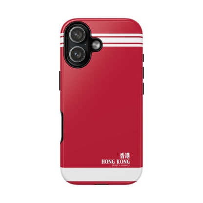 iPhone 17 tough phone case with bold red Hong Kong city coordinate design